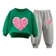 thumbnail image 2 of BLTIBY Toddler Baby Boy Girl Set Spring Fall Heart Printed Long Sleeve Round Neck Sweatshirt Elastic Waist Pants Fashion 2Pcs Clothes Sets Green 3-4 Years, 2 of 4