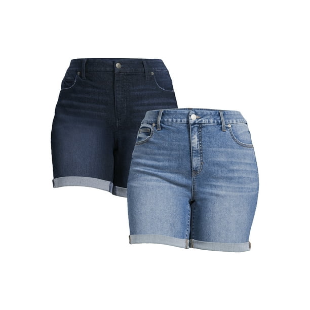 Terra & Sky Women's Plus Size High Rise Curvy Jean Shorts, 2Pack