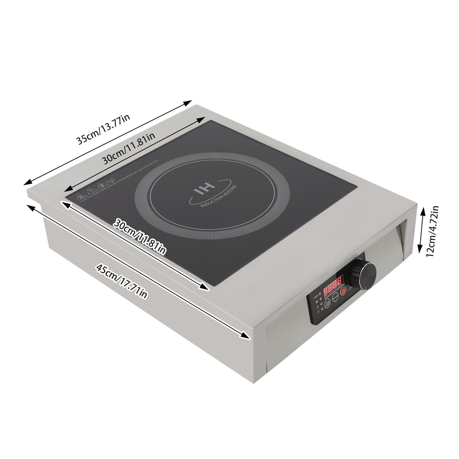 High-Power Commercial Induction Cooktop - 3500W Electric Burner, Energy Efficient, Adjustable Temperature, Overheat Protection, Stainless Steel & Black Crystal Panel