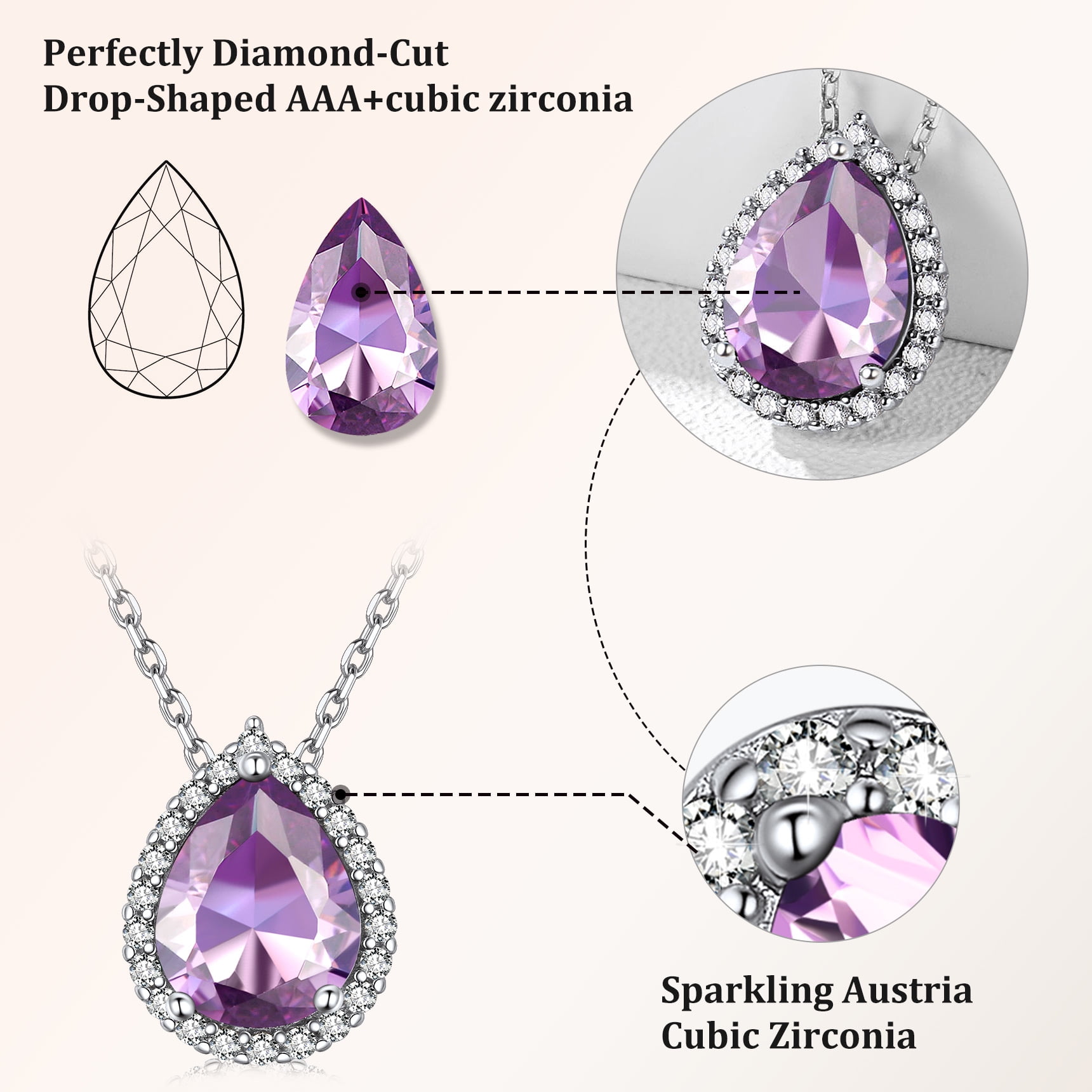 Bestyle Pear Birthstone Necklace for Women June Alexandrite Pure Sterling Silver Jewelry Birthday Graduation Gifts for Wife Daughter Mother