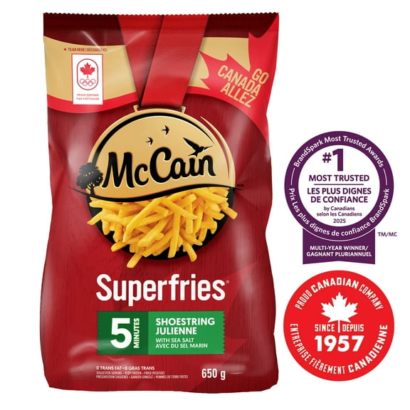 McCain® Superfries® 5 Minute Shoestring Fries, Made in Canada from domestic and imported ingredients, 650g