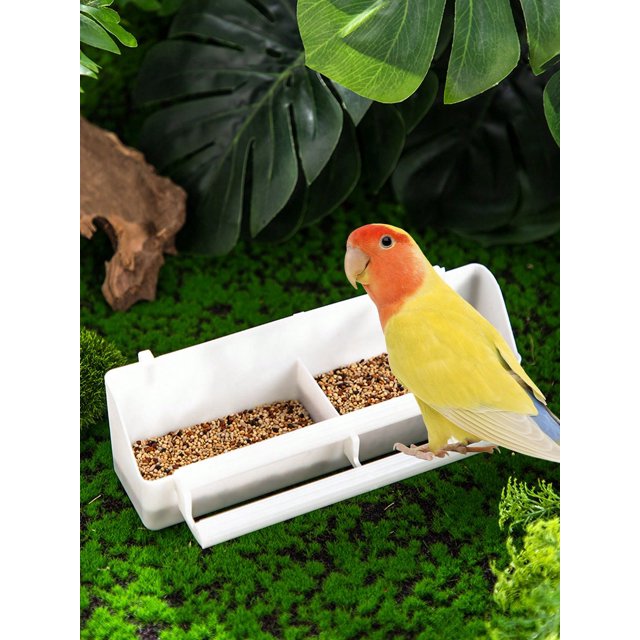 1pc Hanging Dual-Compartment Feeder With Large Capacity For Parrots, Bird Cage Accessory Suitable For All Seasons