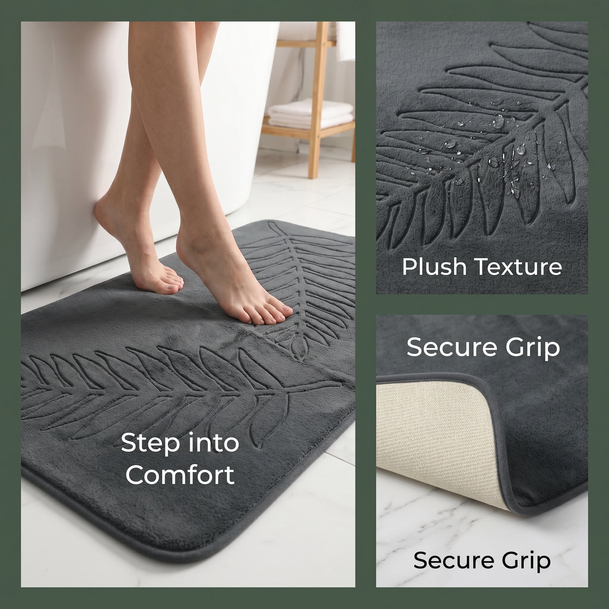 Unique Bargains Thick Absorbent Plush Non Slip Microfiber Bath Mat Dark Gray 32" x 20"