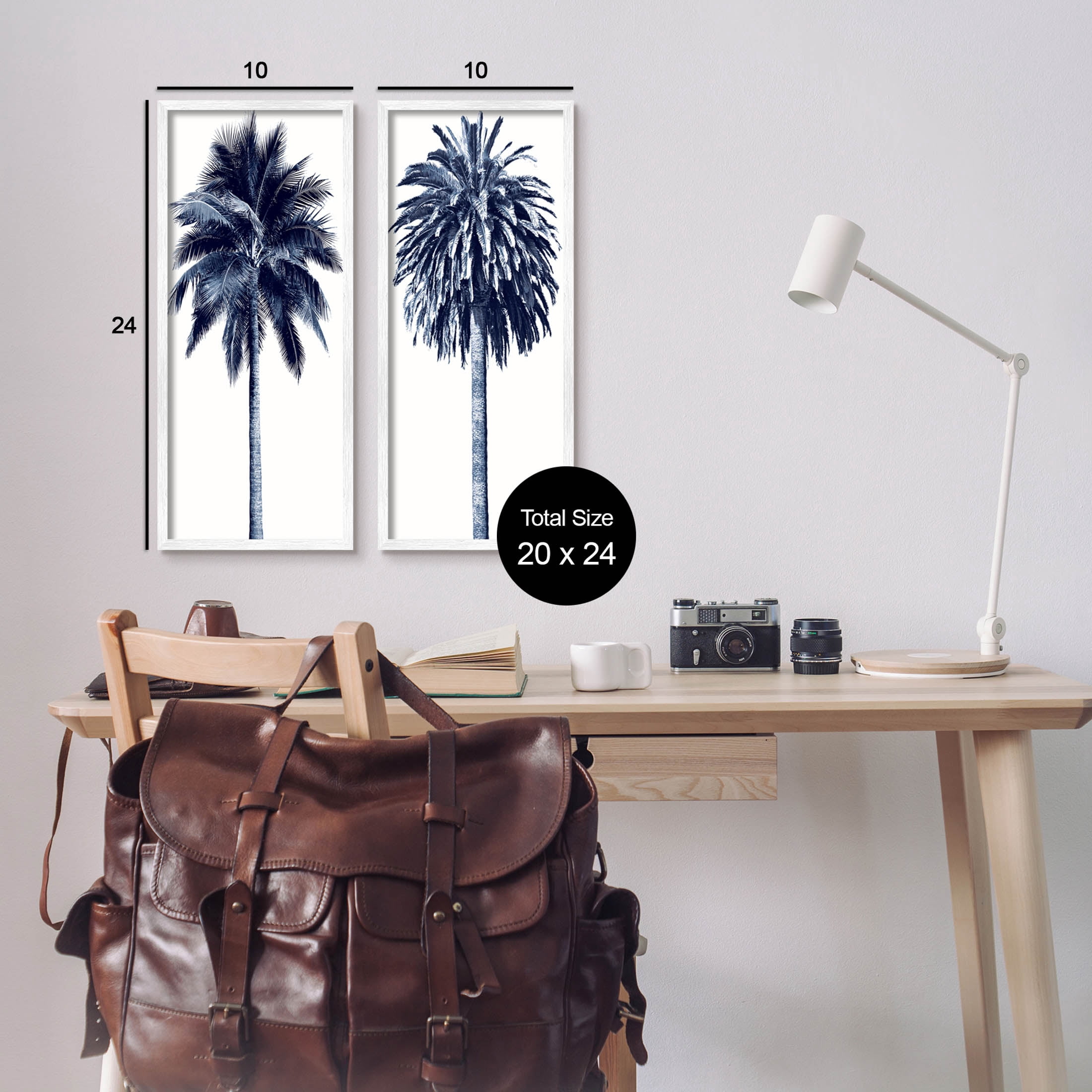 Modern Summer Palms Detailed Nature Botanical & Floral Graphic Art White Framed Art Print Wall Art, Set of 2