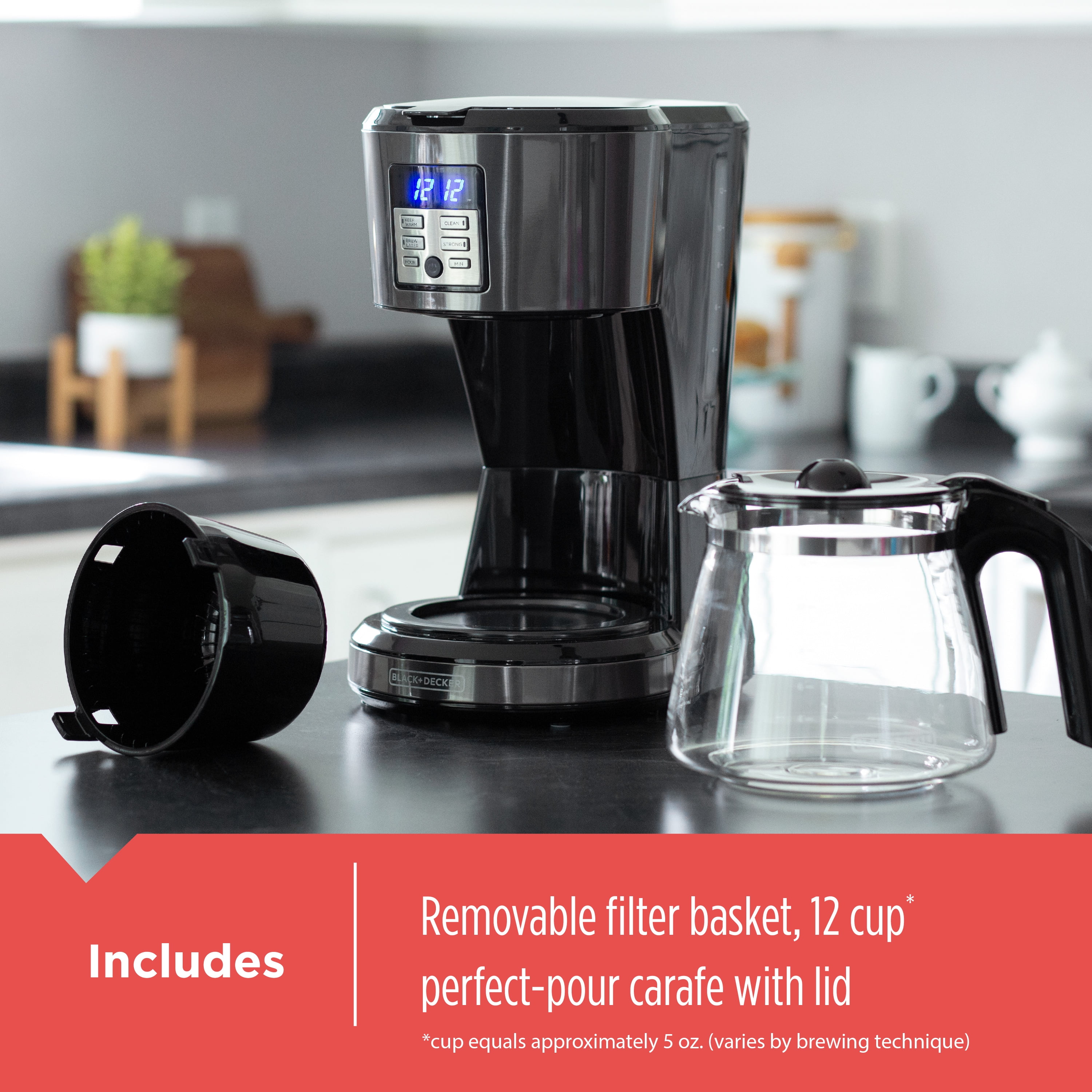 BLACK+DECKER 12-Cup Programmable Black Drip Coffee Maker with Glass Carafe,  Built-In Timer and Automatic Shut-Off DCM100B - The Home Depot