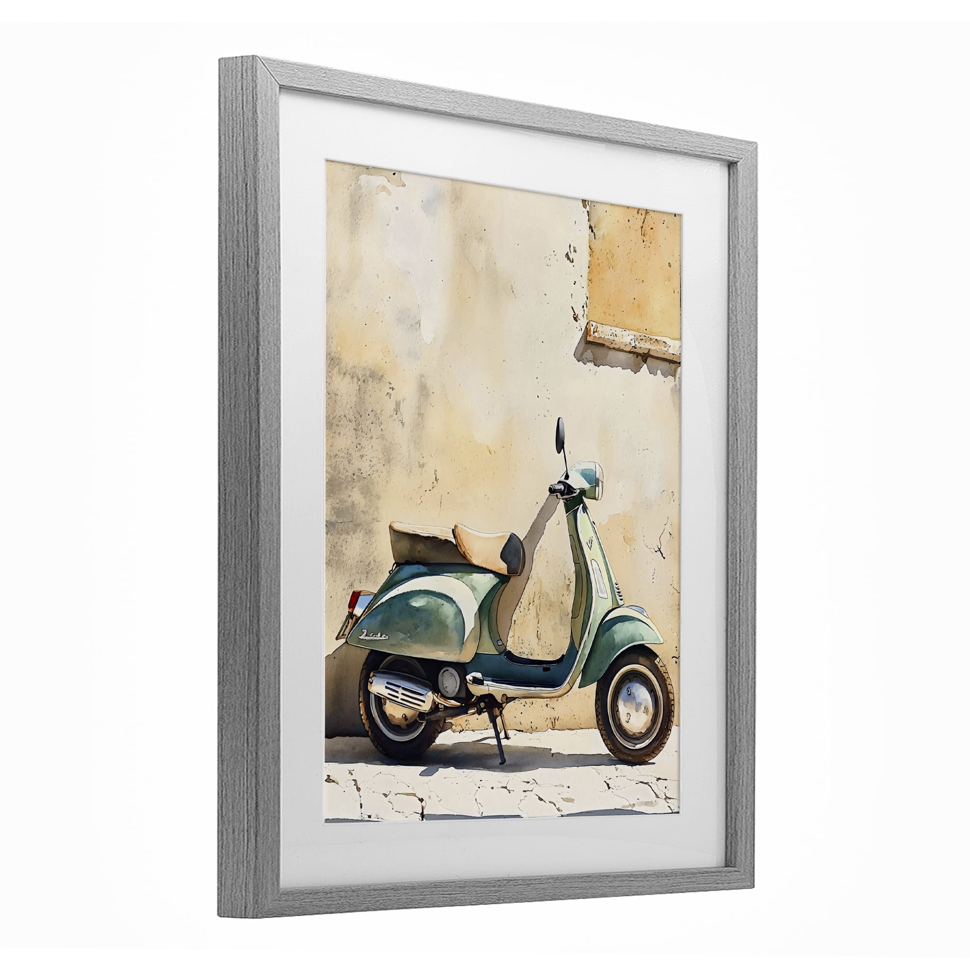 Stupell Industries Vintage Scooter on Italian Street Gray Framed Print Under Glass, design by LSR Design Studio