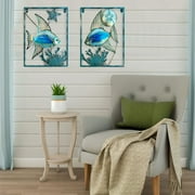 Liffy Blue Glass Fish Wall Art with LED Lights - Outdoor Decor for Patio, Garden, and Pool (2pcs)