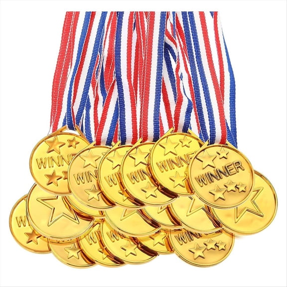 WQNZMADO 30 Pack Gold Plastic Winner Medals Award Medals for Kids - Perfect for Sports, Competition and Party Favors