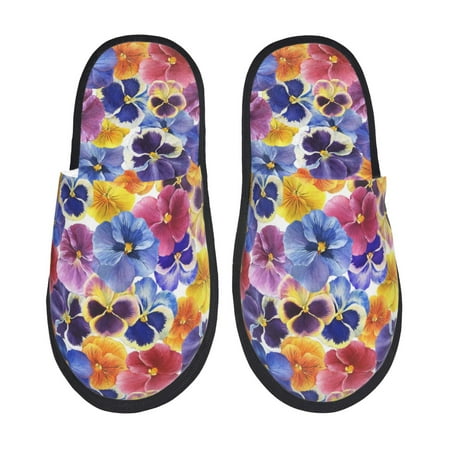 

Rateoe The Garden Tricolor Pansy Flower Pattern Fuzzy Slippers Fuzzy Soft House Slippers Plush Furry Warm Cozy Open Toe Fluffy Home Shoes-Medium