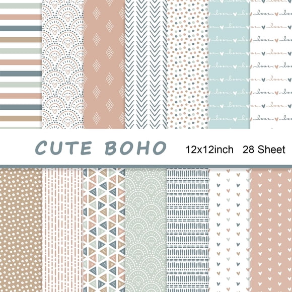 Papel para álbumes de recortes Naszonus Boho 2, 30 cm x 30 cm, 160 g/m², 28 hojas