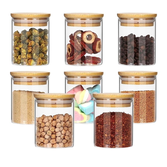 Juego De 8 Tarros de Vidrio con Tapa Hermética, 250ML Recipientes Herméticos de Cristal, Tarros de Sellado Cocina para Almacenar Granos De Café Harina Azúca