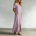 thumbnail image 6 of Dvprdro V Neck Short Sleeve Cotton Side Pockets Loose A Line Maxi Dress for Women Summer Beach Vacation Solid, 6 of 8