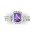 thumbnail image 2 of Clara Pucci 14K White Gold Emerald Cut 1.5Ct Simulated Alexandrite Engagement Ring + Matching Band - Luxury Box Included, 2 of 7