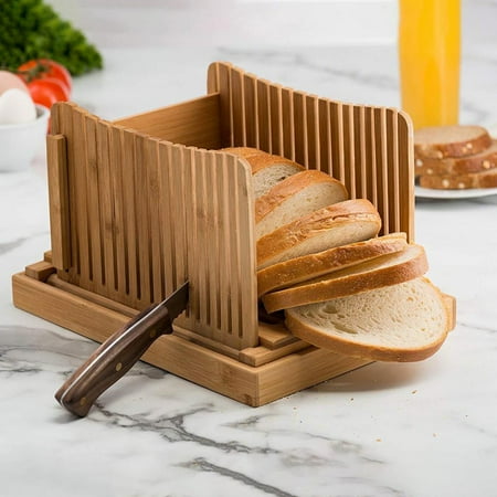 

Bread Slicers For Homemade Bread And Loaf Cakes 100% Organic Bamboo Bread Slicing Guide Compact Foldable Bread Cutter Guide Enhanced Bamboo Wooden Bagel Slicer