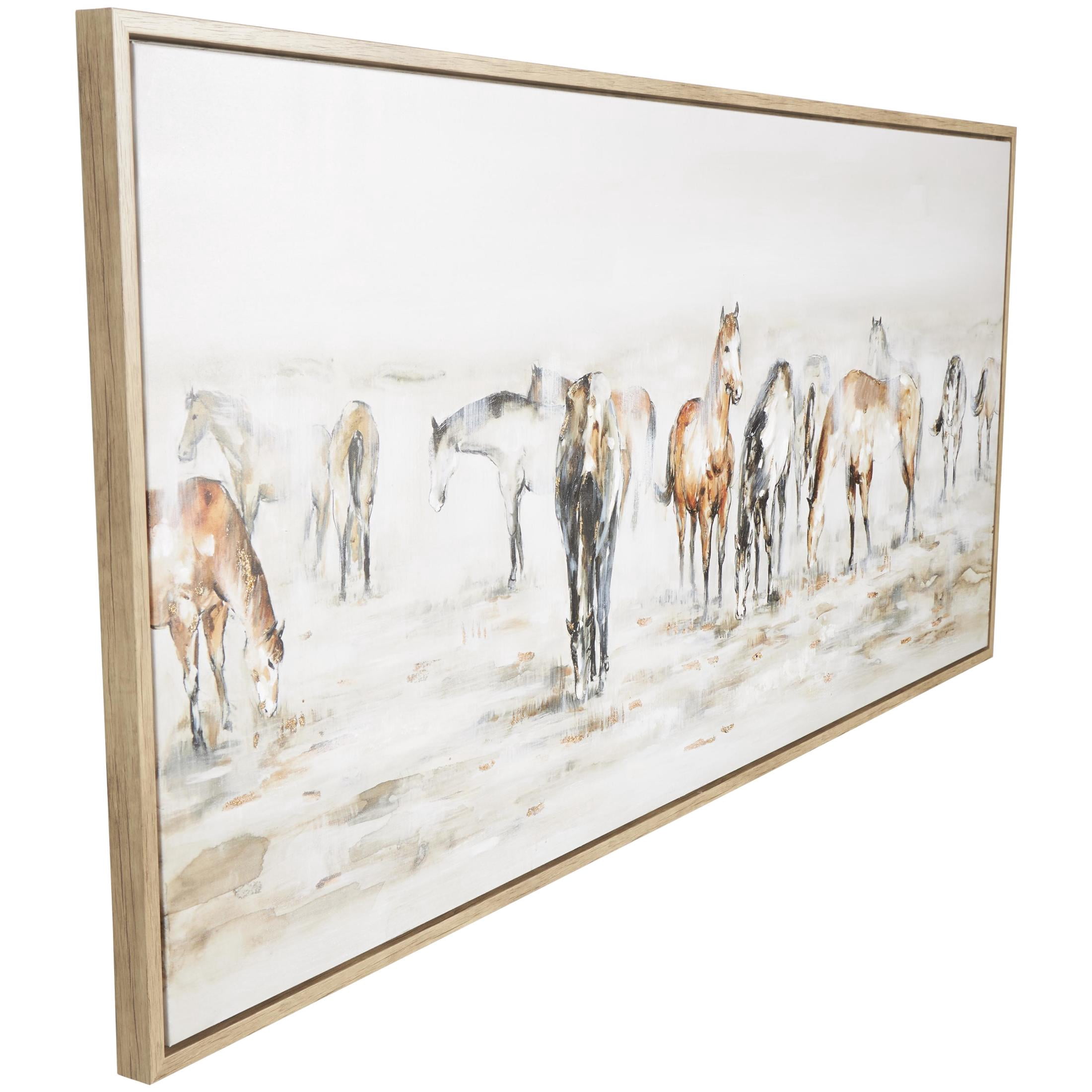 71" x 32" Horse Framed Wall Art with Wooden Frame and Gold Foil Accents, by DecMode