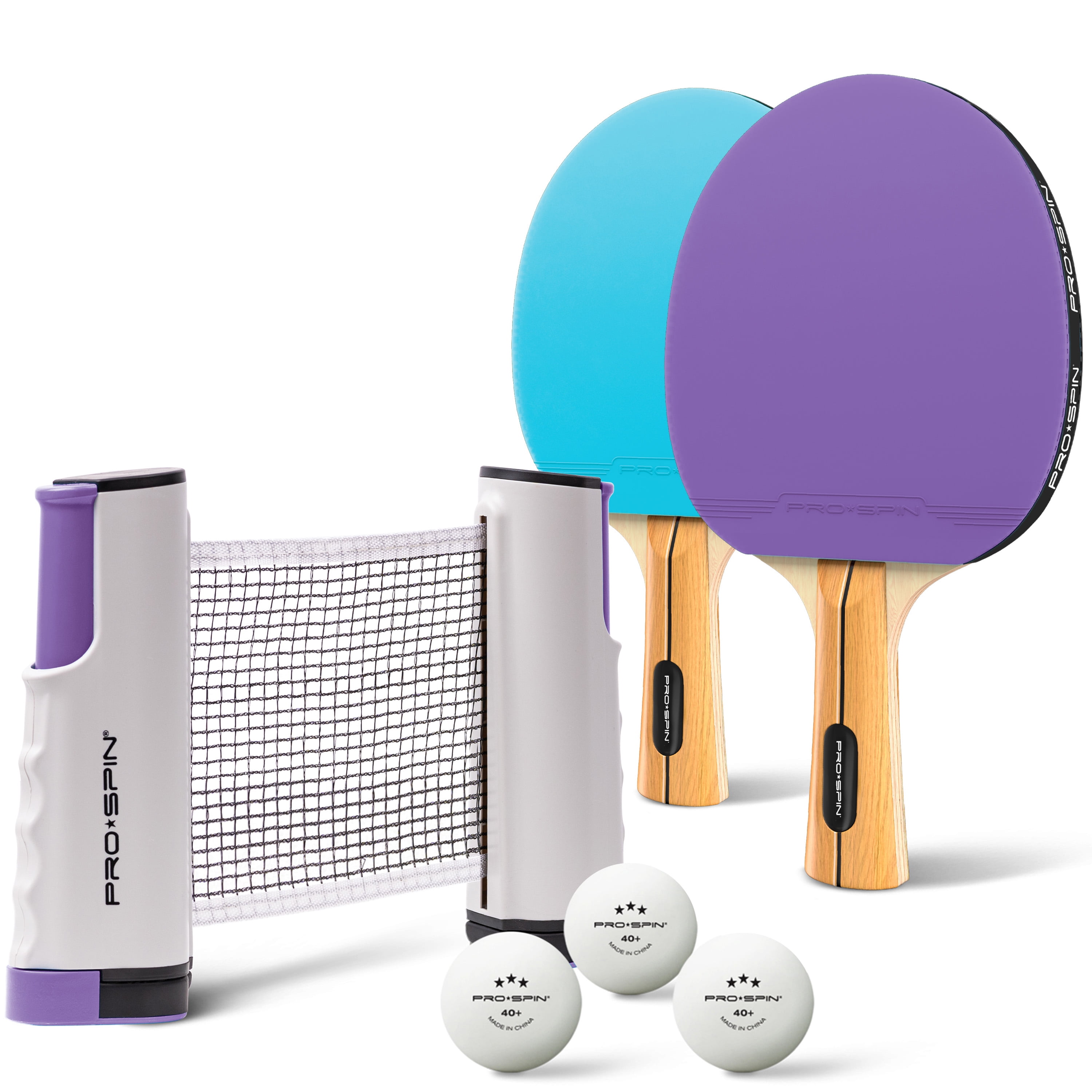 PRO SPIN All-In-One Ping Pong Set - Retractable Ping Pong Net for Any Table (72"), High-Quality Ping Pong Paddles and Balls, Storage Case - Portable Table Tennis Gifts for Boys & Girls (2-Player Set)