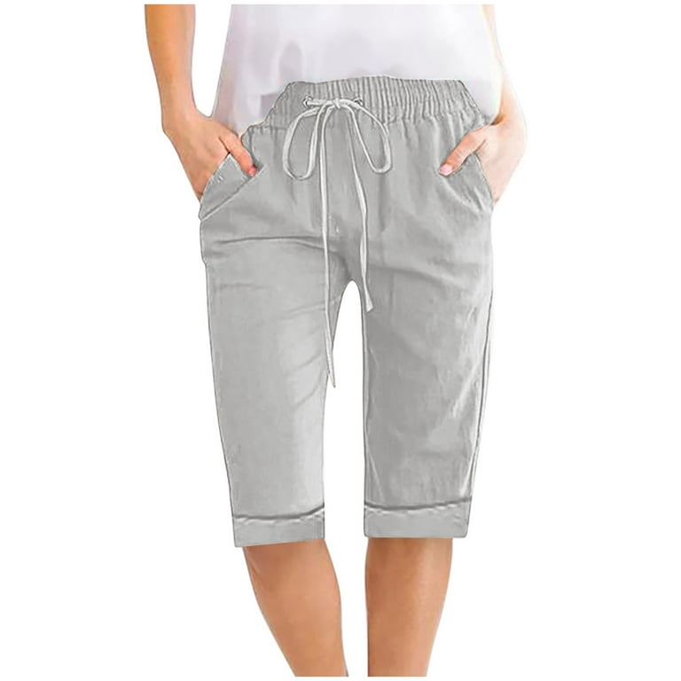 zbxnLI Cotton Linen Shorts for Women Knee Length Casual