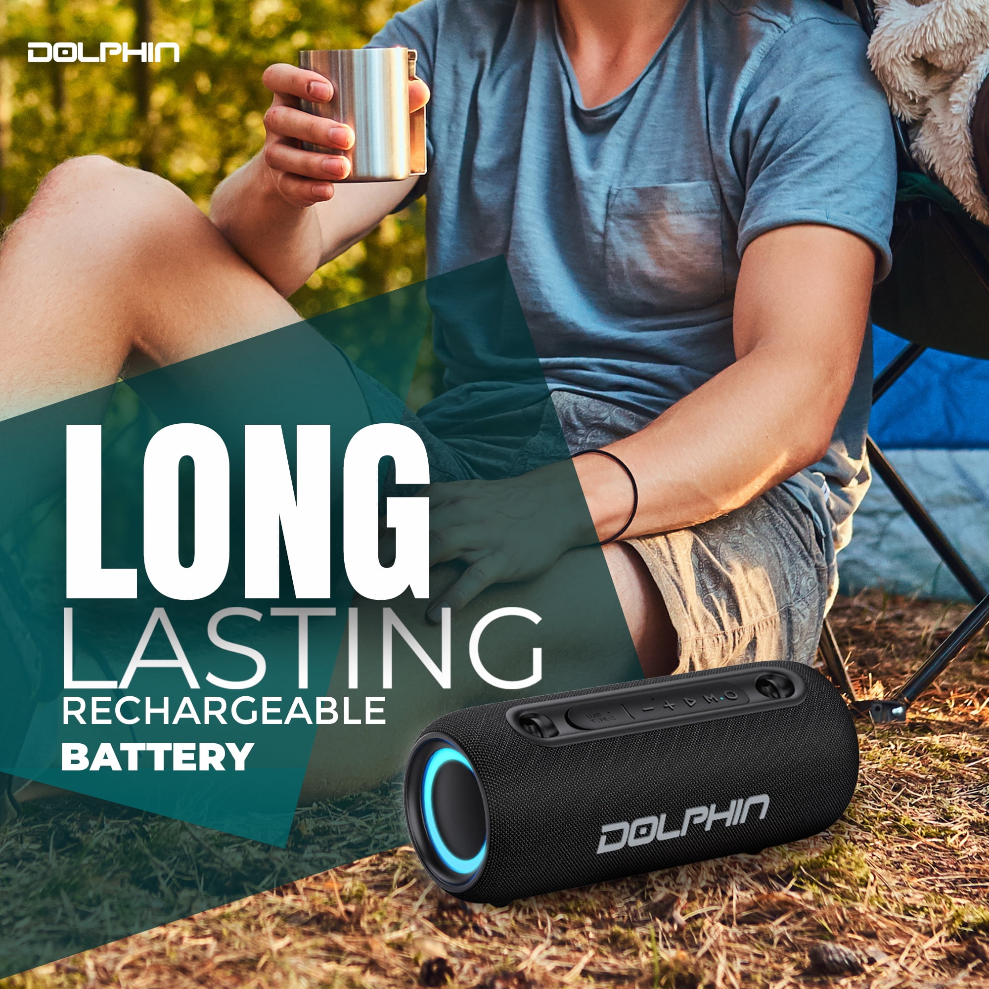 Dolphin LX-30 Waterproof Bluetooth Speaker, 26W Loud Portable Boombox, Water Resistant IPX5, Long-Lasting Battery, Bass, 5.3, Pool, Shower, Beach, Outdoor w Shoulder Strap, Rechargeable