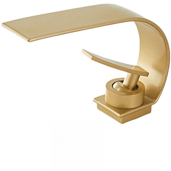 Bathroom faucet, waterfall washbasin faucet with brass housing, hot and cold water available, gold