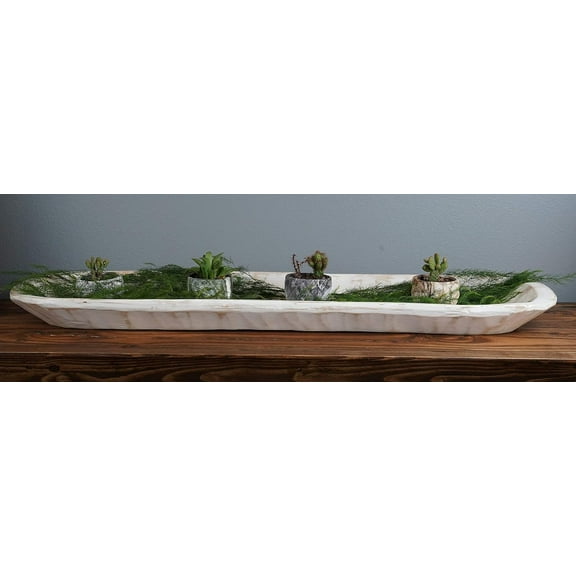Rustic Wooden Dough Bowl-Batea-Extra Long-Pure White