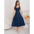 thumbnail image 4 of Deep Blue Women Denim Midi Dress With Front Buttons And Sweetheart Neckline, 4 of 5
