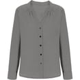 thumbnail image 4 of Satingcolo Linen Button Down Shirt Women Summer Fall Fashion Long Sleeve Gauze Tops Dressy Casual Work Blouse with Pocket Gray 2XL, 4 of 4