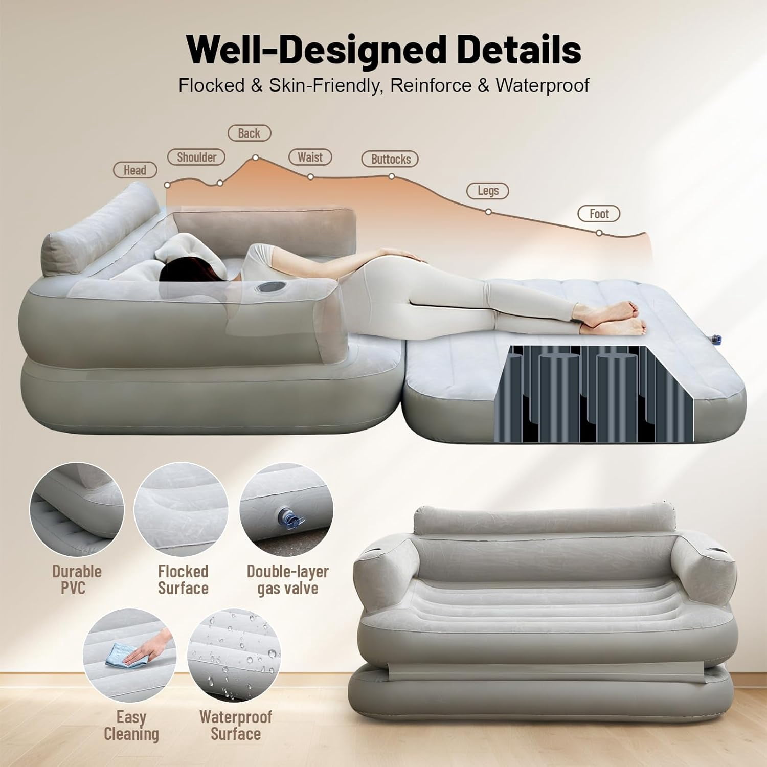 Full Size Inflatable Sofa Bed with Air Pump,2-in-1 Blow-Up Couch and Folding Air Mattress Bed for Home,Camping,and Guests