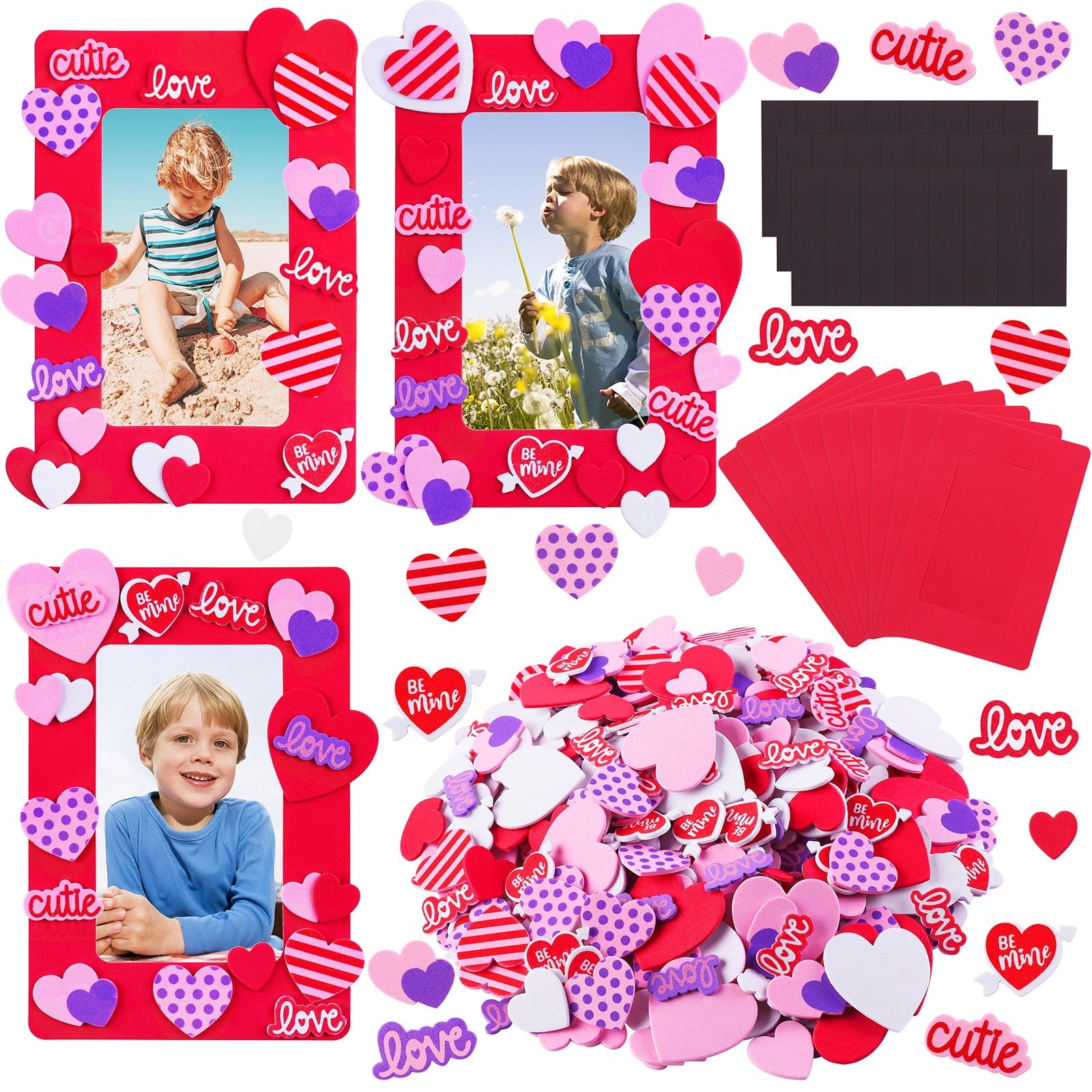 Fovths Valentine Foam Picture Frames DIY Craft Kit, 12 Pieces Foam