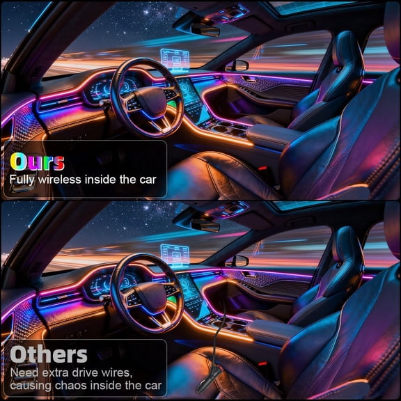 Acrylic Interior Car Ambient Lighting, Interior RGB LED Strip Kit with Music Sync Mode, 55 Inch Length Suitable for Pickup, Trucks, SUV and Large Vehicles (6 in 1)