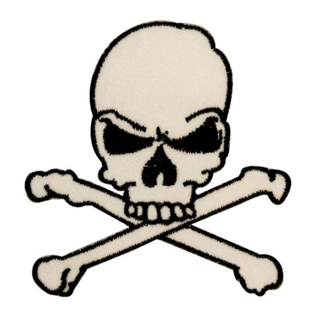 White Skull Crossbones Patch Biker Death Danger Embroidered Iron On ...