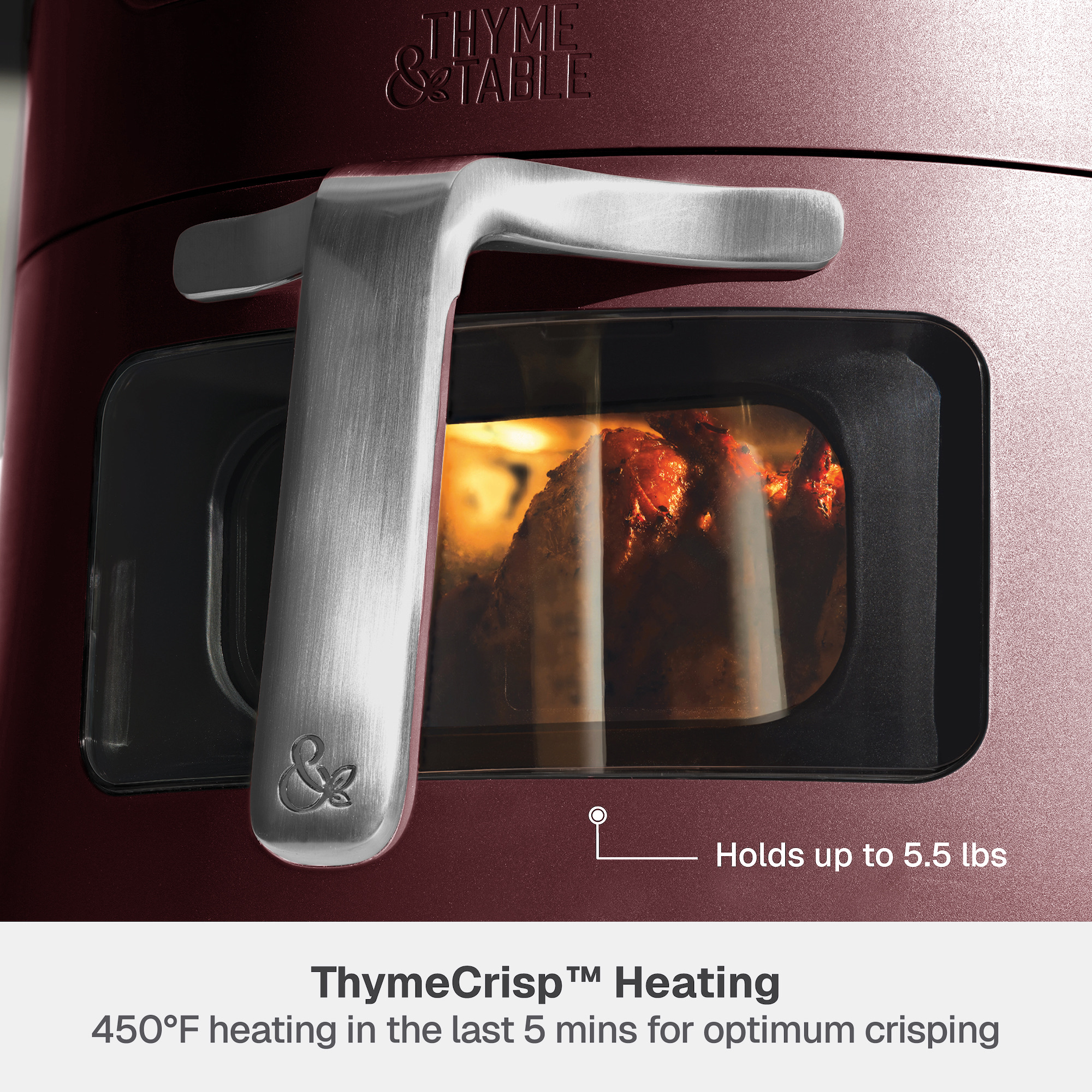 Thyme & Table 6QT Air Fryer, with ThymeCrisp™ and Ceramic-Coated Nonstick Basket, Cabernet Red