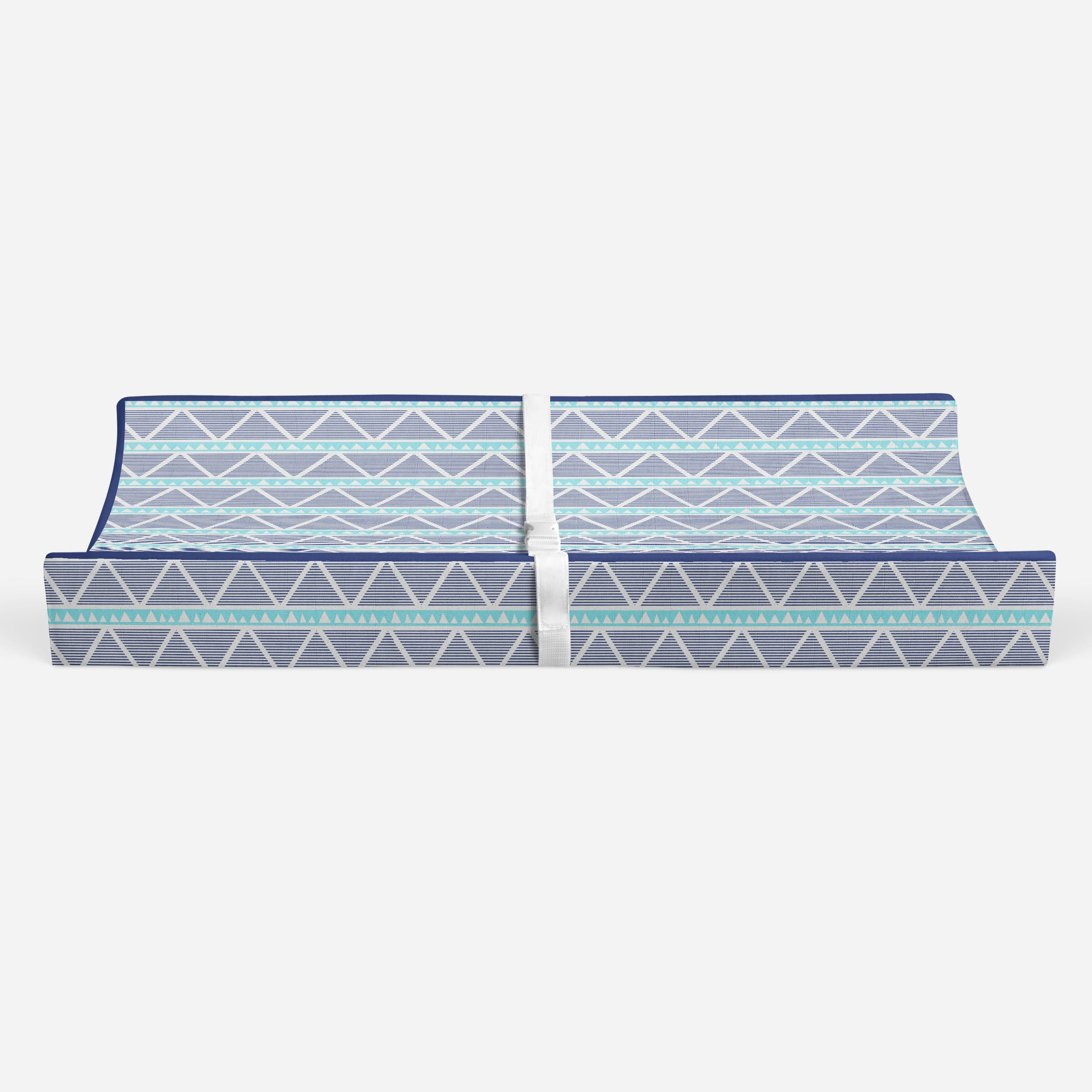 Bacati - Large Triangles Aqua Navy Quilted Muslin Changing Pad Cover