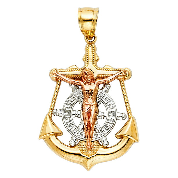Million Charms - 14K Tri-color Gold Religious Mariner Cross Pendant ...