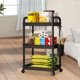 thumbnail image 4 of Carrito de almacenamiento rodante de 3 niveles con ruedas, organizador móvil, estante para cocina, baño, carrito de piso, blanco y negro, 1 paquete Yulucky, 4 of 9