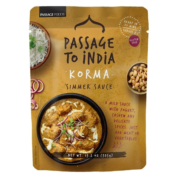 Passage to India Korma Simmer Sauce, 13.2 oz, Authentic Flavor by Passage Foods, Serves 4