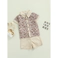 thumbnail image 3 of Kiapeise Toddler Baby Boys Short Sleeve Shirt Print Blouse Lapel Button Tops and Shorts Set Casual Suit Spring Summer Outfits 2pcs, 3 of 9