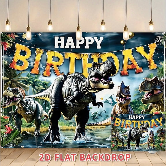 Dinosaur Themed Happy Birthday Backdrop,Jurassic Jungle Scene Decor Banner,Photo Booth Prop for Birthday Party,Indoor Outdoor Party Atmosphere Decoration