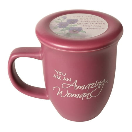 Cobalt Ceramic Mug - Amazing Woman Ceramic Mug &Coaster/Lid - 14 Ounce Coffee/Tea Cup - Dusky Purple