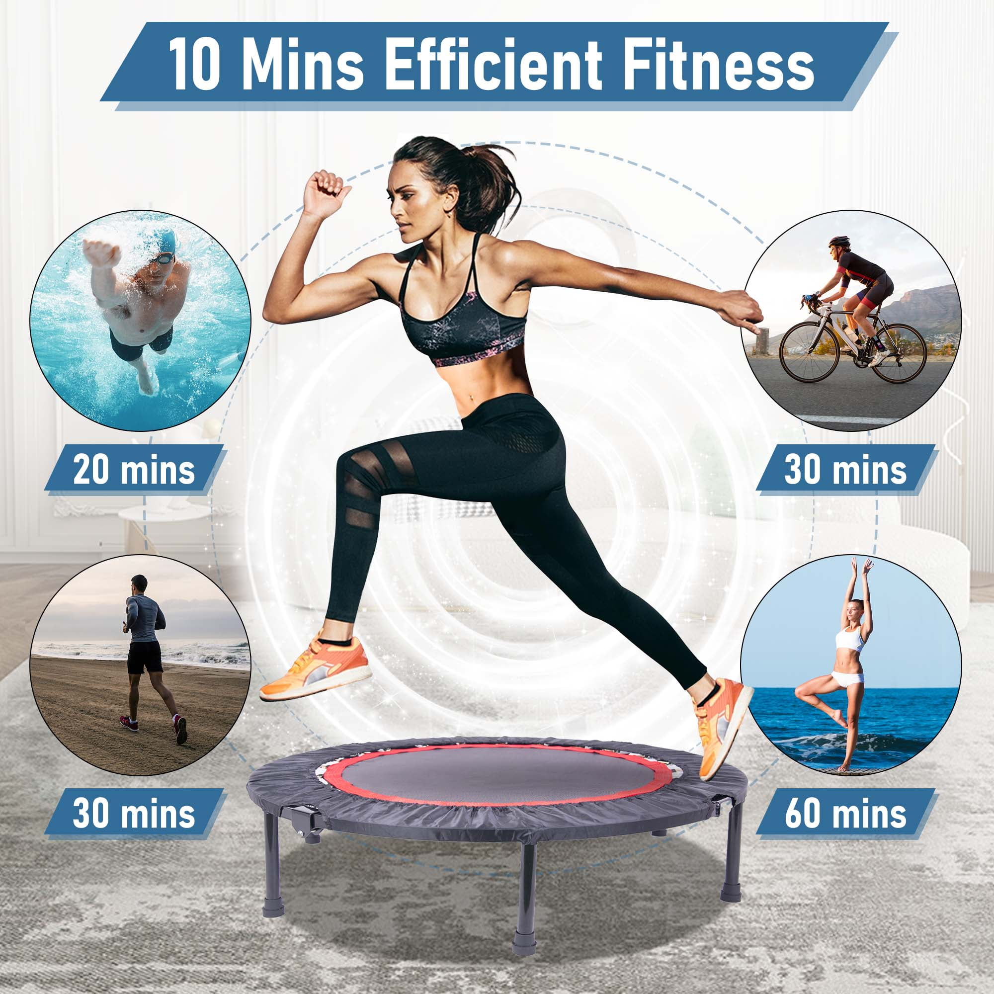 Aukfa Mini Trampoline for Adults Kids, 40" Foldable Fitness Rebounder with Safety Pad for Indoor Outdoor