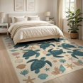 thumbnail image 3 of ODIKA 8'x10' Washable Area Rug Turtle Ocean Starfish Border Entry Themed Teal Beachy Nautical Flowing Dynamic for Living Room, Under Sectional, Family , Durable, Non-Slip, 3 of 7