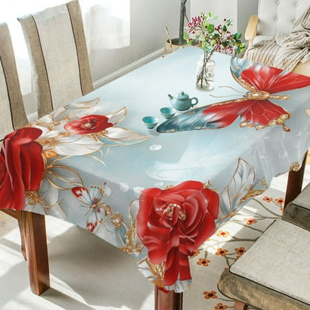BZSMCE Square Tablecloth Elegant Butterfly Amidst Roses Pattern Tableclothes
