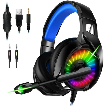 Gaming Headset with Microphone, PS4 Headset Xbox One Headset with RGB Light, Wired PC Headset with 7.1 Stereo Surround Sound, Over-Ear Headphones for PC, PS4, Xbox One, Laptop
