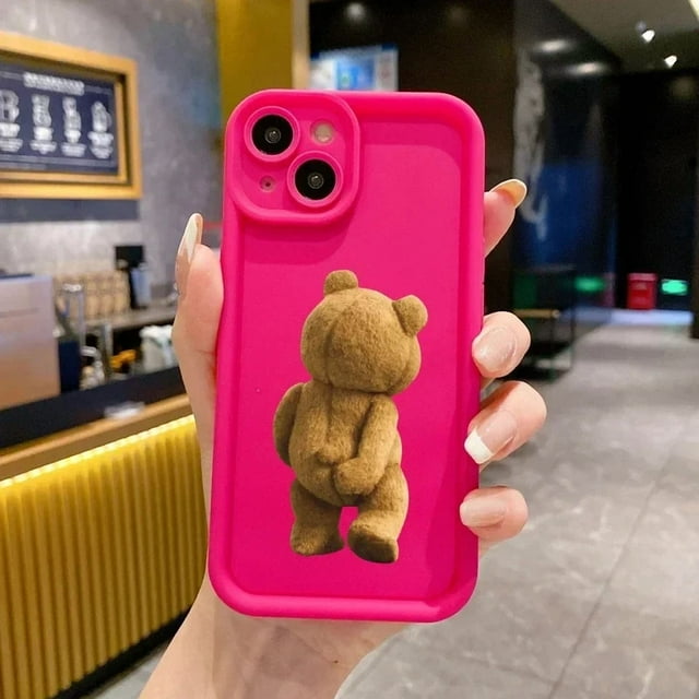Anti-Shock Candy Color Cartoon Teddy Bear Phone Case for iPhone 16 Pro to 8 Plus Multi-Models