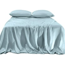 Elegant Comfort Luxurious 4-Piece Silky Satin Sheet Set Cooling Soft Satin Sheet Set, Cali King, Baby Blue