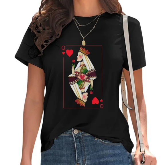 UNISHE Women's Queen of Hearts Graphic T-Shirt Retro Playing Card Casual Tee for Daily Outfit Black, S