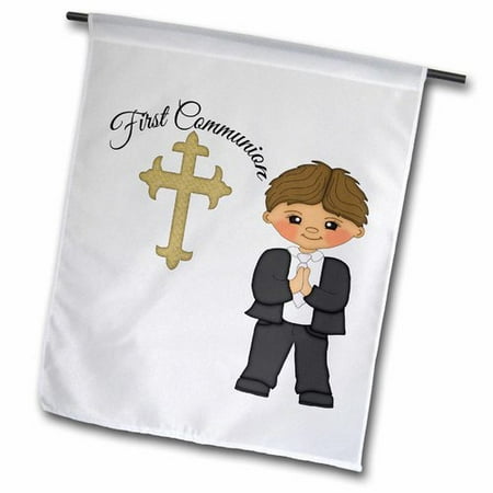 - 3dRose First Communion Cross with Little Boy Illustration Polyester Garden Flag