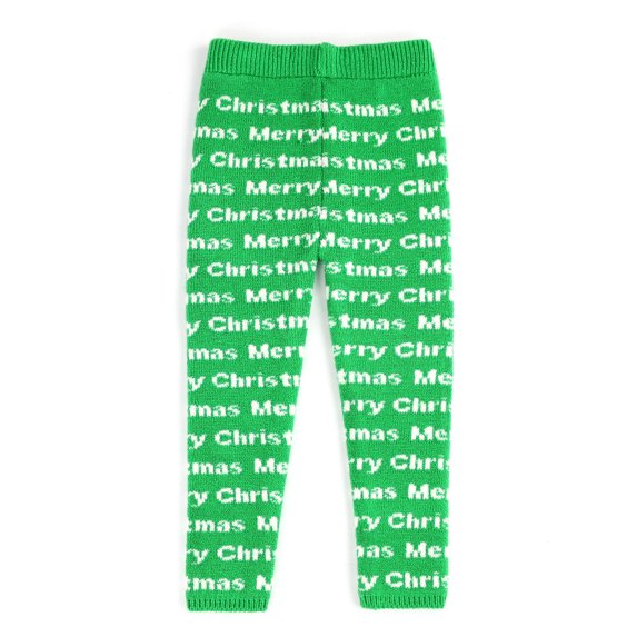 Infants & Toddlers Wool Knitted Winter-Thick Thermal Leggings | Digital Design Merry Christmas Text (Green, 3T)