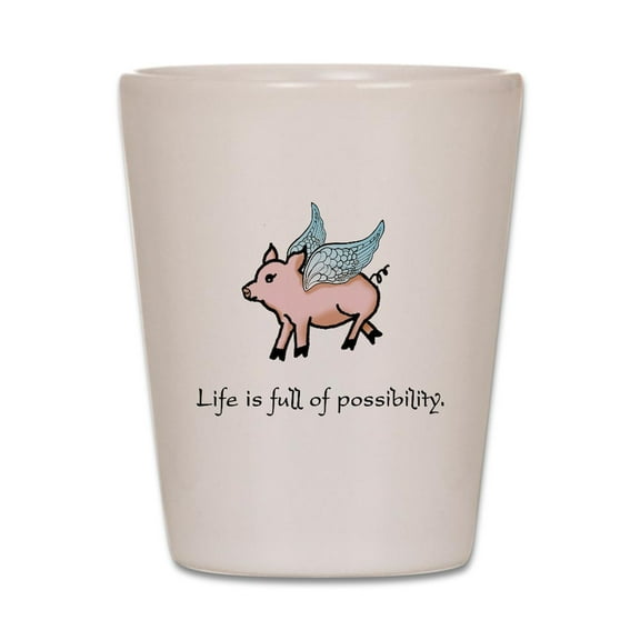 CafePress - Flying Pig - White Shot Glass, Unique and Funny Shot Glass