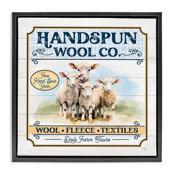 Stupell Industries Rustic Lodge Handspun Wool Sign Black Floating Frame Canvas Art, 18 x 18, by Mollie B.