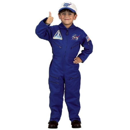 Blue Flight Suit Halloween Costume with Embroidered Cap (ages 4-6)